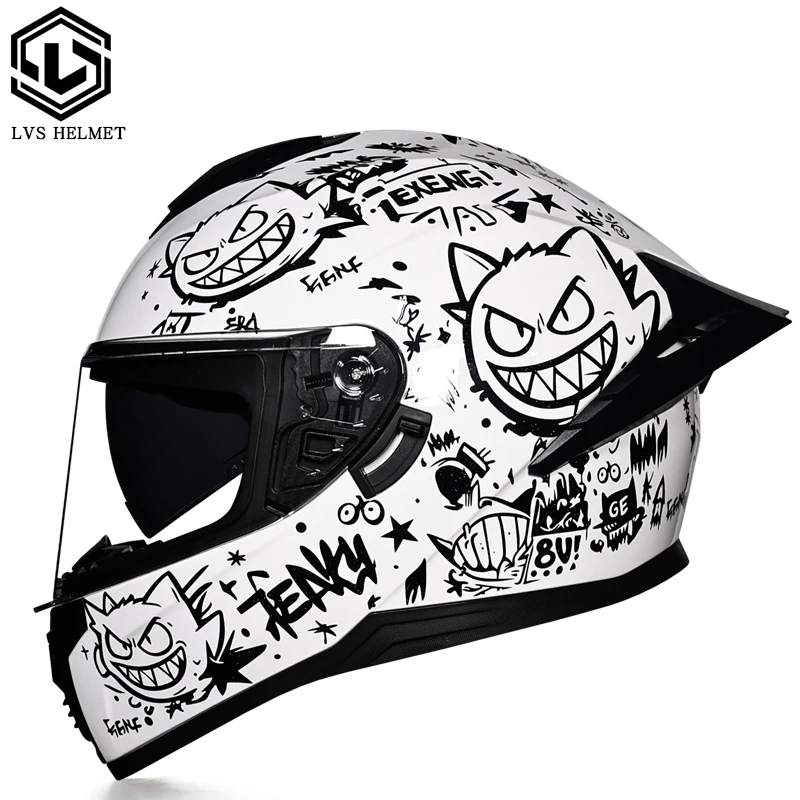 LVS-703 Motorcycle Full Face Helmet Dual Visor Shock‑Absorb Shell DOT Approved Men Women Riding Capacete De Moto