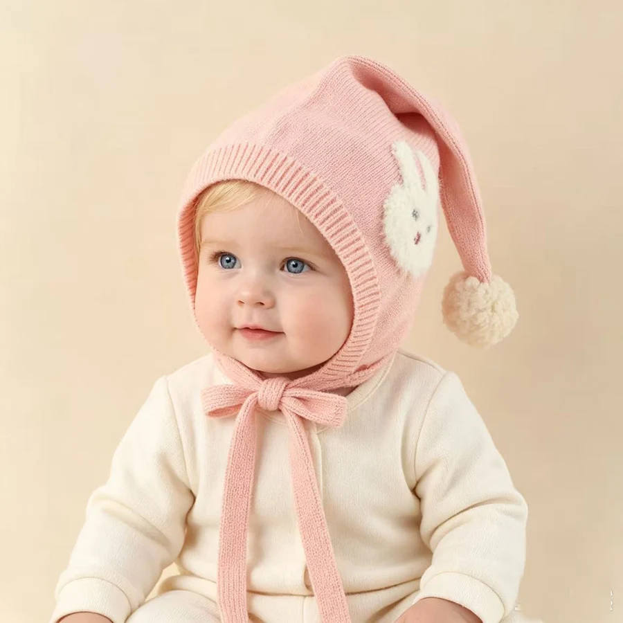 0-3Y Winter Cartoon Rabbit Warm Baby Hat For Babies Boys Girls Knitted Cute Hat Ear Protection Crochet Cap