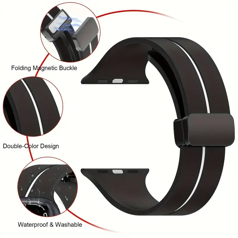 Magnetic Strap Apple watch band 45mm 44mm 42mm 49mm 40mm 41mm 38mm Silicone correa bracelet iWatch series 9 8 7 6 5 4 SE Ultra 2