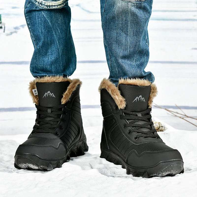 2024 New Winter men boots  Slippers Warm Men Shoes Waterproof Non-Slip Plush Sneakers Male  leather Boots Plus size  48