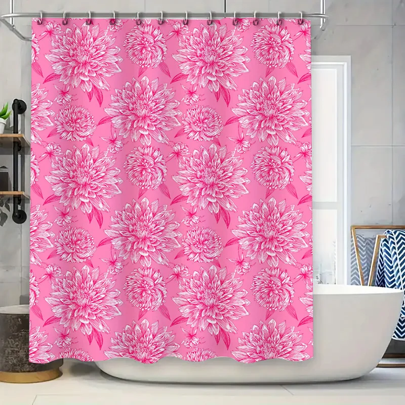 

Blue Patterned Shower Curtain: Floral Greenery Decor for Bathroom 3D Printed Waterproof Fabric with Hook Rings