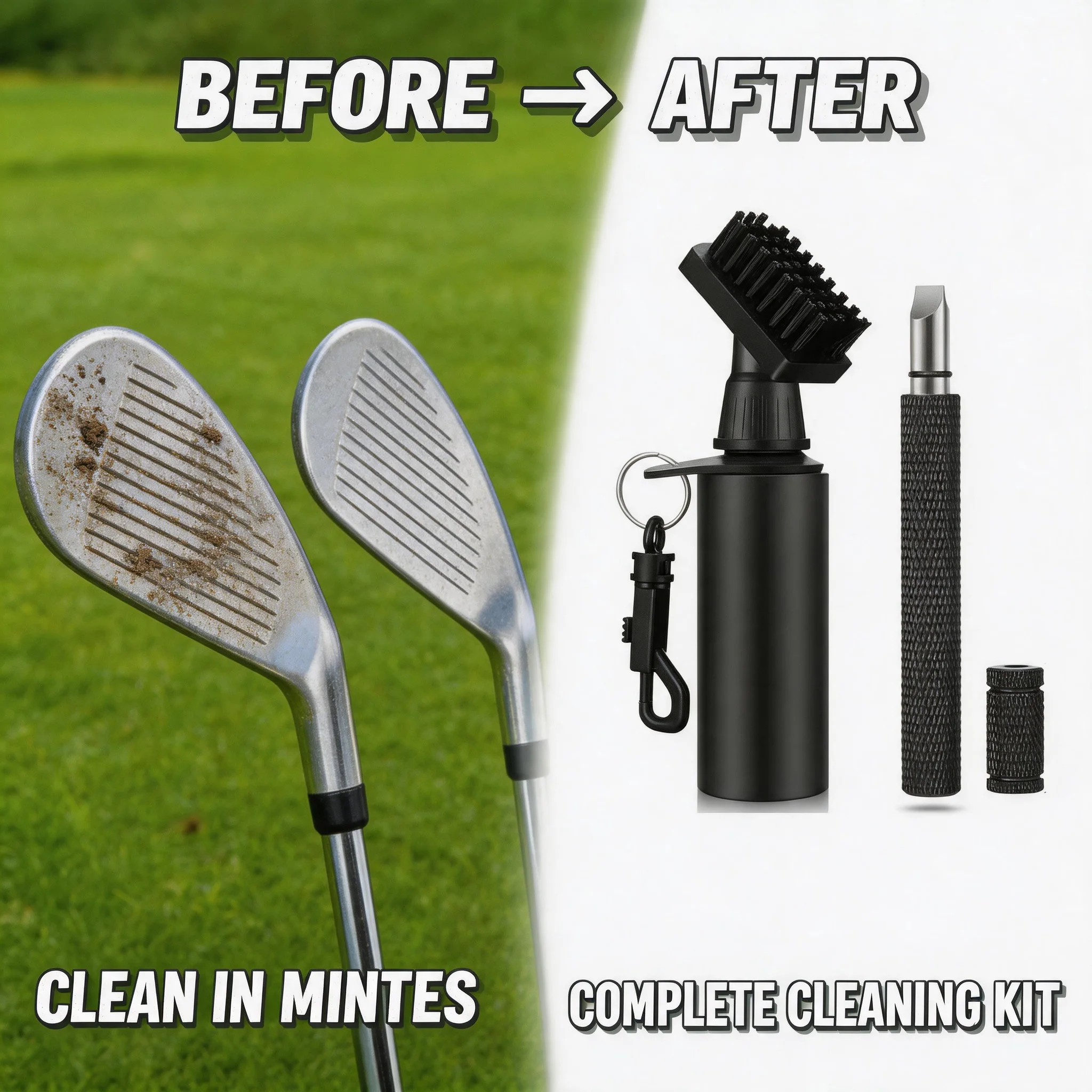 Golf Club Cleaning Kit with Retractable Clip U V Shaped Groove Sharpener Brush Tool for Wedge Iron Putter Golf Accessories