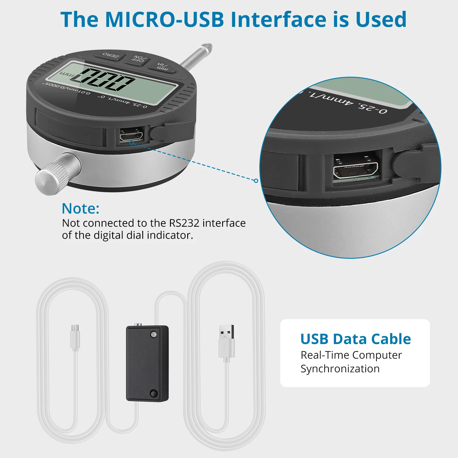 Digital Dial Indicator And Micro Data Cable Set Data Transfer For Surface Software Installation For Window And Apple