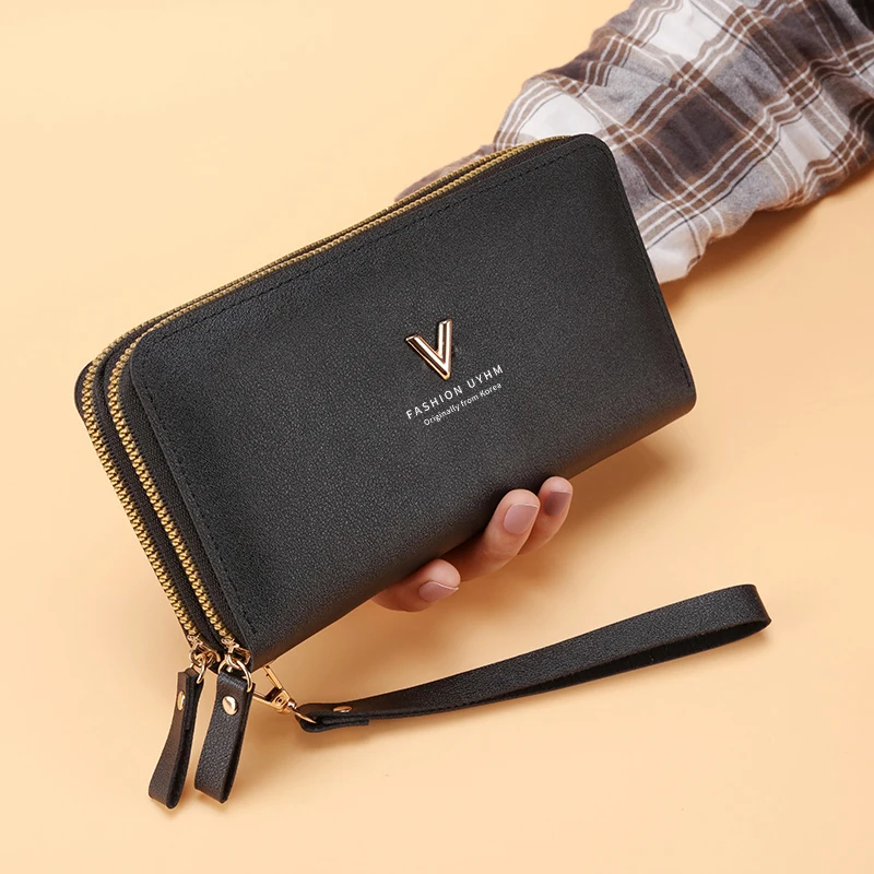 Double zipper clutch wallet 2025 new ladies' wallets long stylish large-capacity double wallet mobile phone bag