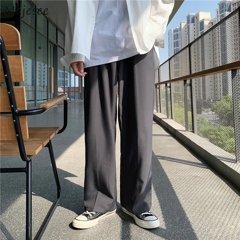 Casual Pants Men Loose Mopping Soft Wide Leg Straight Button Fly Trousers All-match Korean Style Streetwear Teens Couple Fashion