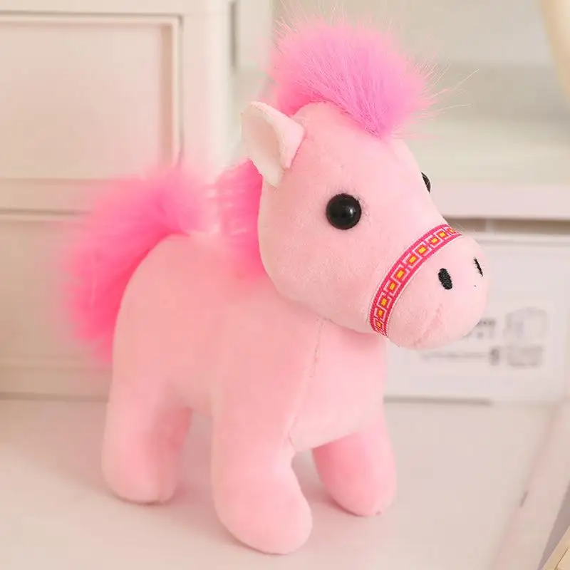 Cute Fluffy 12cm Horse Plush Toy Keychain Cartoon Soft Stuffed Doll Pendant Car Key Backpack Bag Accessories