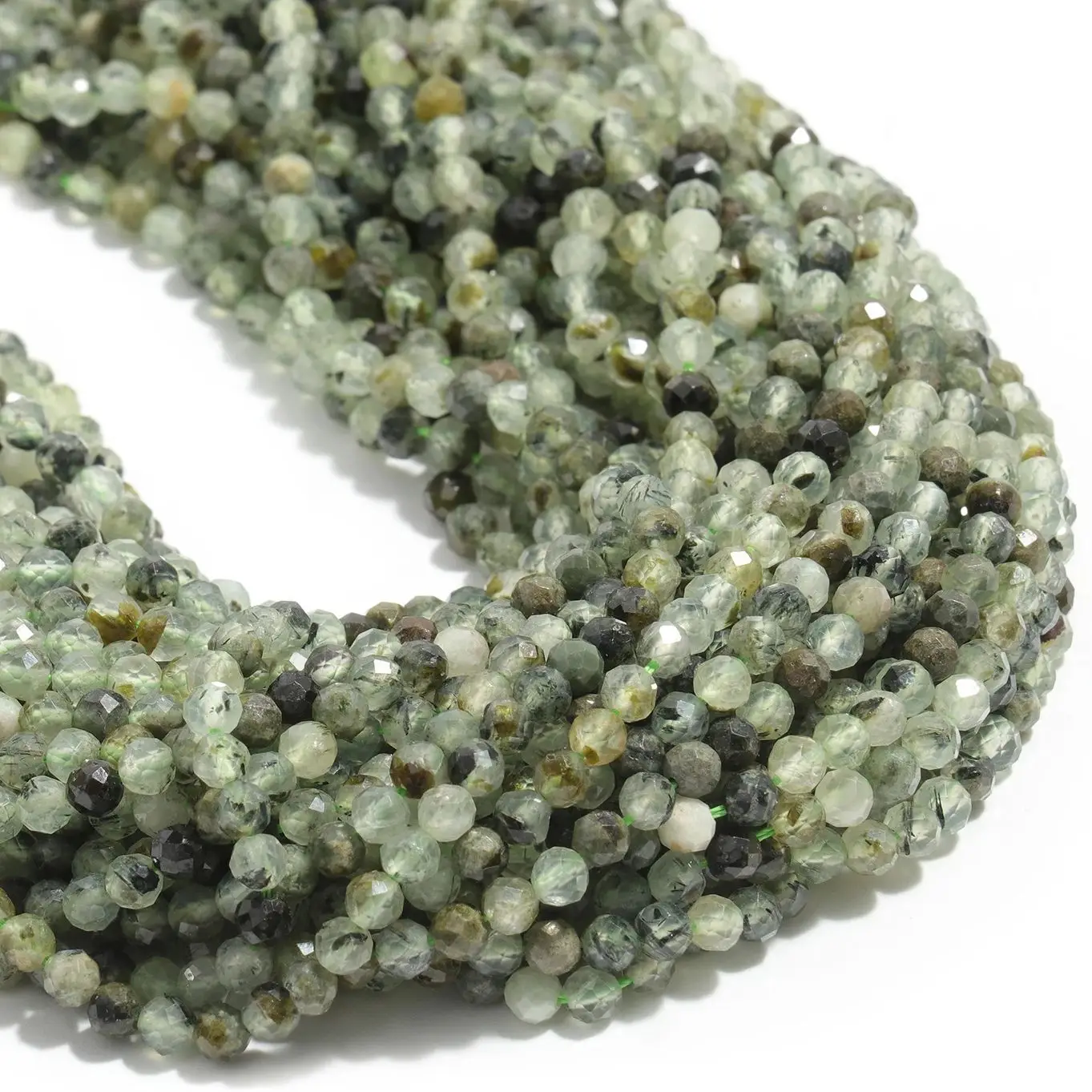 Natural A+ Prehnite 2mm 3mm 4mm Small Faceted Stone Beads Round Loose Beads For Jewelry Making DIY Bracelets Necklace Strand