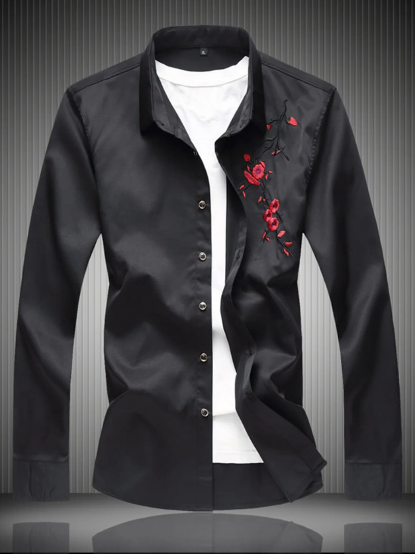 

Мужская рубашка свободного кроя с длинными рукавами и вышивкой, модная повседневная рубашка в корейском стиле, тонкая, весенняя, молодежная, стильная.