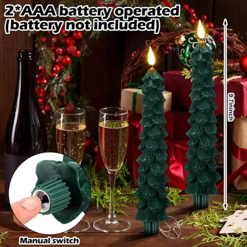 Christmas Flameless Candles Green Led Candlesticks with Timer Remote 9.7Inch Christmas Tree Flameless Candles 3D Flickering