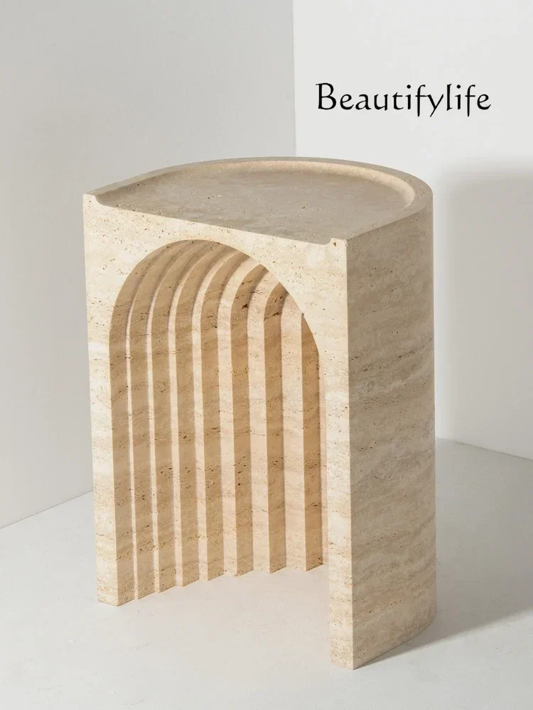 A Wabi Sansan Natural Travertine Sofa Edge Few Creative Geometric Edge Table Bedroom Marble Bedside Corner Few
