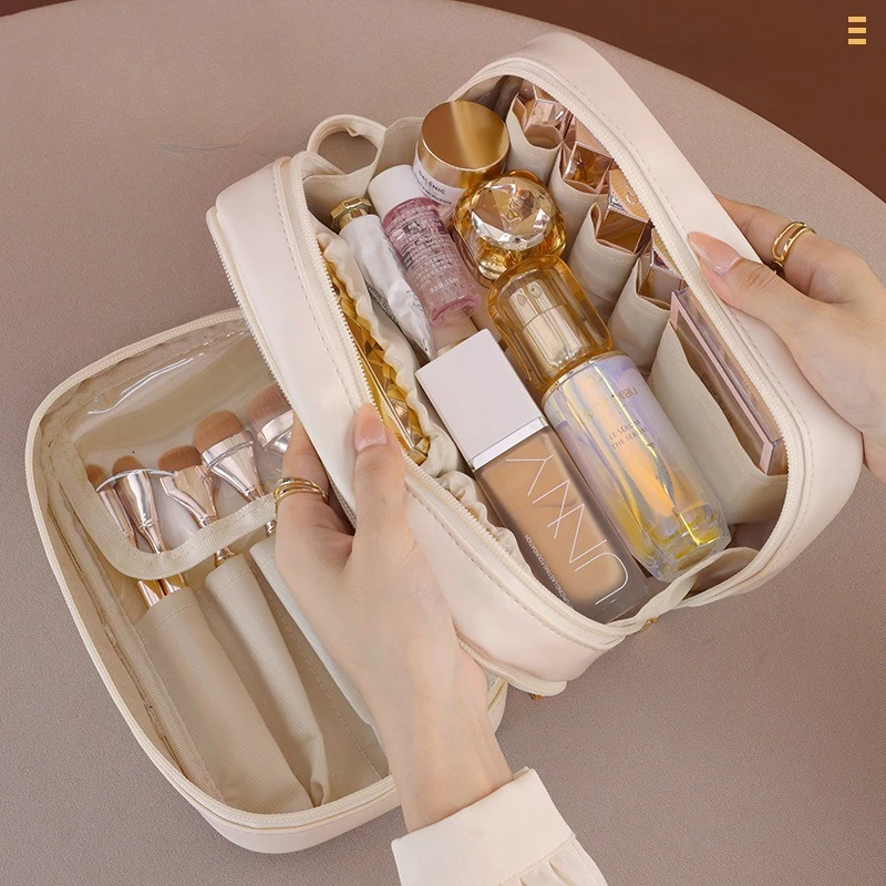Neue Doppelschicht-Kosmetiktasche für Damen, tragbarer Stiftehalter mit großer Kapazität, Reise-Kosmetiktasche, Organizer für Kosmetikartikel.