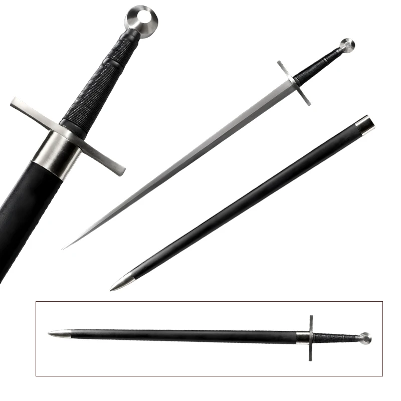 Medieval European Arming Knightly Training Sword, Full Tang Spring Steel Blade, Replica Medieval Sword for Practice & Display