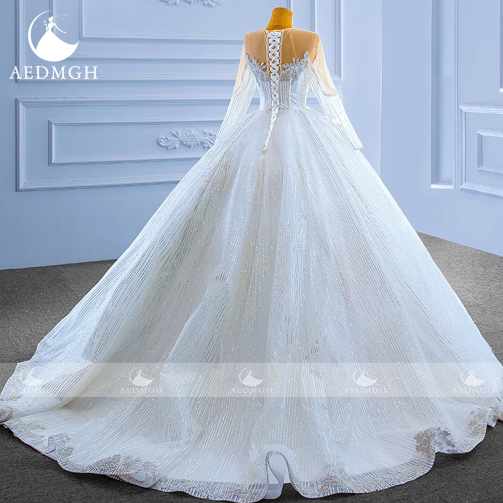 Aedmgh Ball Gown Abiti da sposa principessa Sweetheart Manica lunga Vestido De Novia Abito da sposa su misura affascinante con perline di pizzo