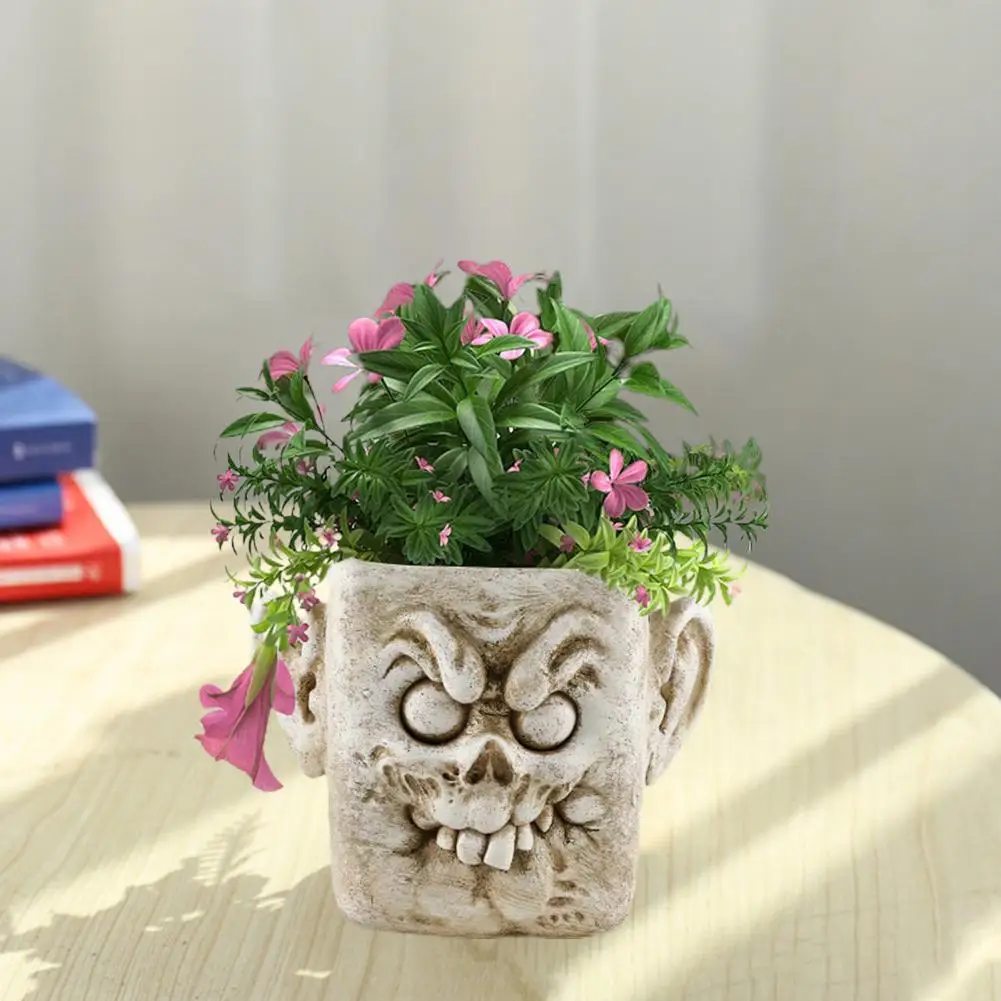 

Resin Plant Pot Spooky Halloween Face Planter Pot Resin Figurine Flowerpot for Indoor Outdoor Plants Home Balcony Garden