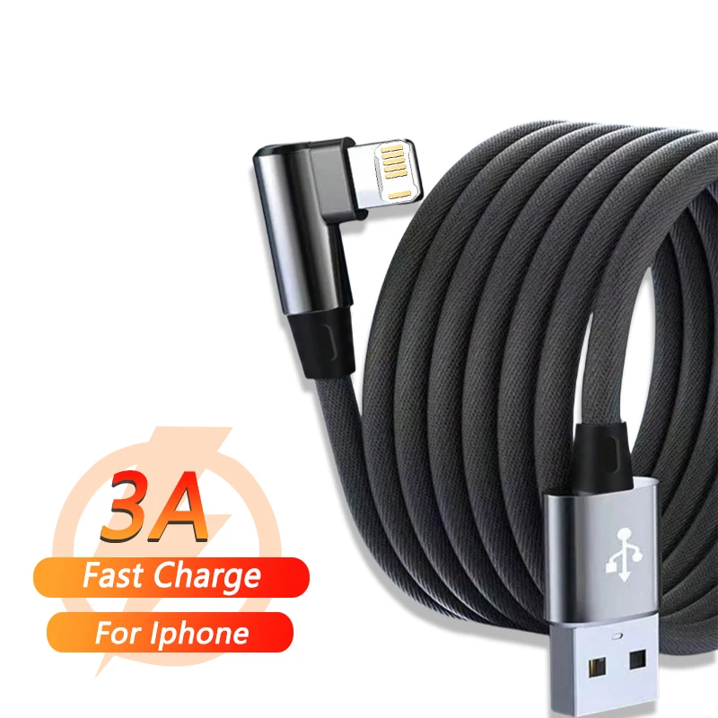 

Для игрового локтевого кабеля для быстрой зарядки iPhone 14 8 7 6S Plus 13 12 mini 11 Pro XS Max XR X 90-градусный плетеный USB-кабель для зарядки