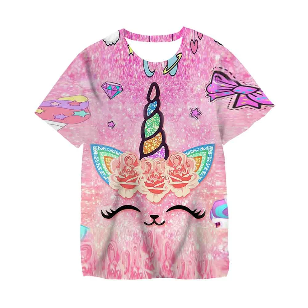 

2022 Unicorn Girls T-shirt Summer Kids Cartoon T-shirt Kids Polyester Top T-shirt Suitable for Cute Girls T-shirt 3-14t