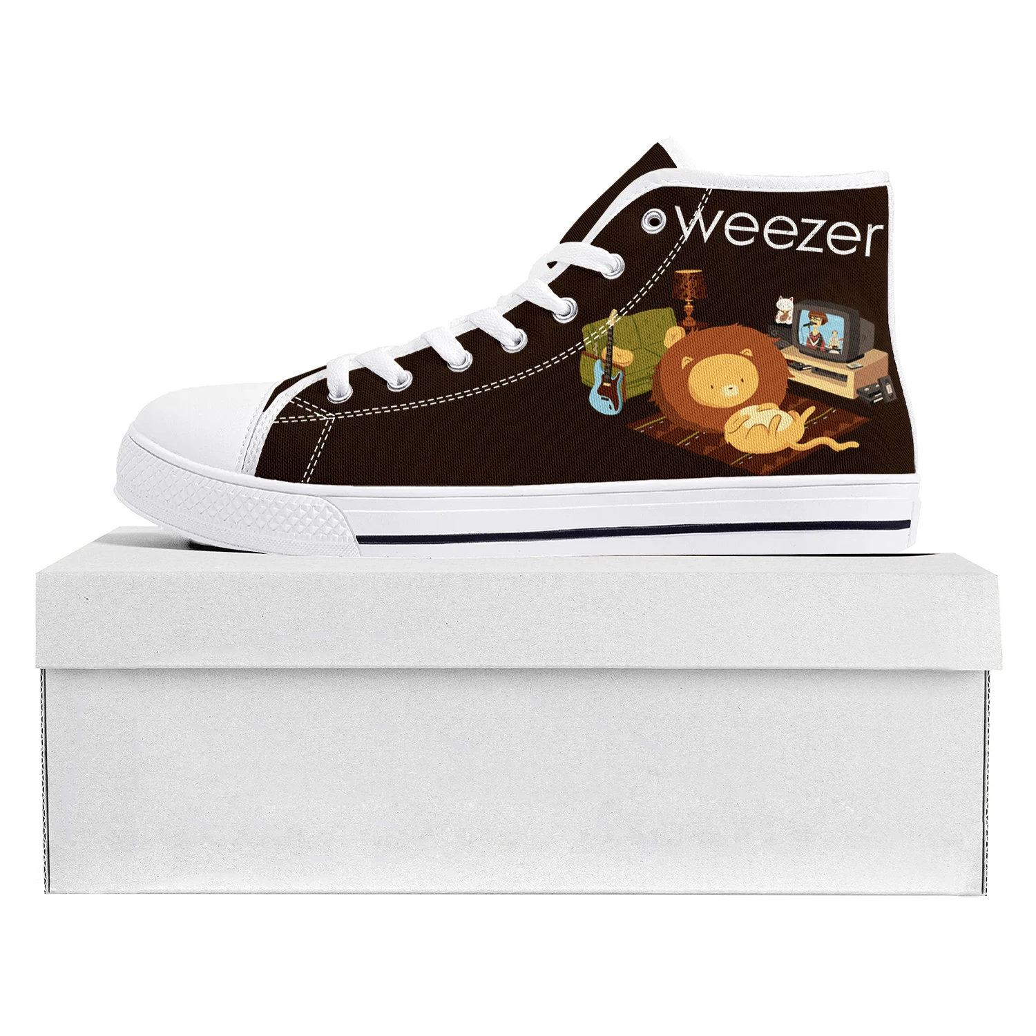 Weezer Pop Rock Band High Top High Quality Sneakers Mens Womens Teenager Canvas Sneaker Casual Couple Shoes Custom Shoe White