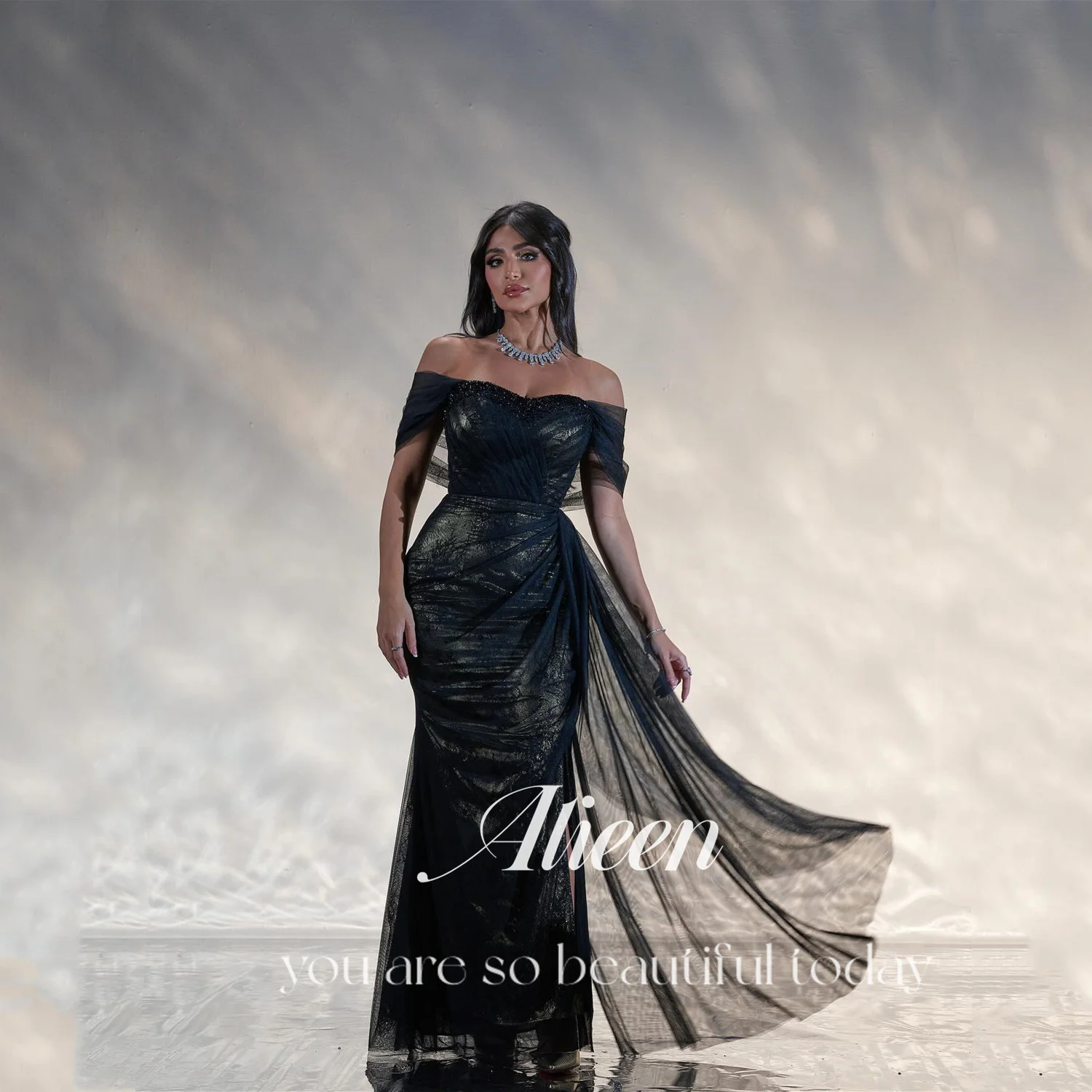 

Aileen Vestidos De Festa Women Evening Dresses 2025 Luxury فساتين سهرة Black Customized Lace Mermaid Off-shoulder Dress Prom