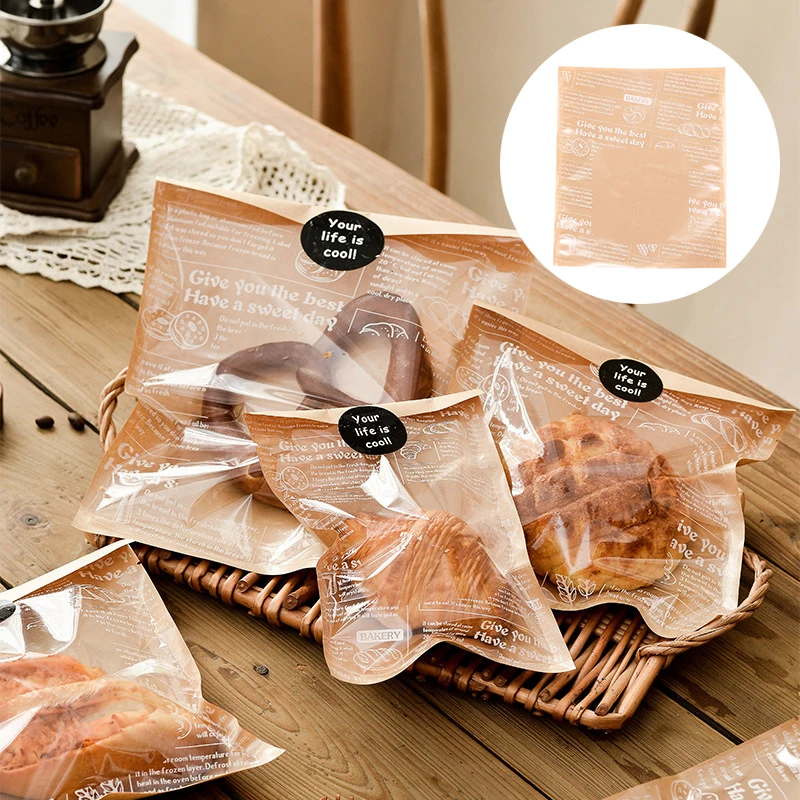 50pcs Kraft Paper With Window Bread Packaging Bags Oil-proof Breakfast Cookie Breat Supplies Party Food Toast Clear Celebrate