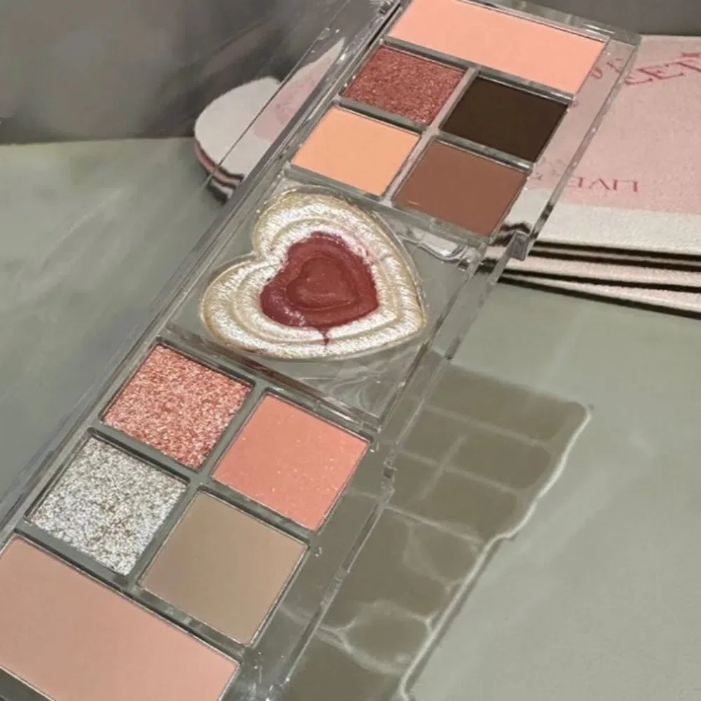 Amor coração 12 cores paleta de sombra glitter blush perolado destaque paleta ferramenta de maquiagem de longa duração