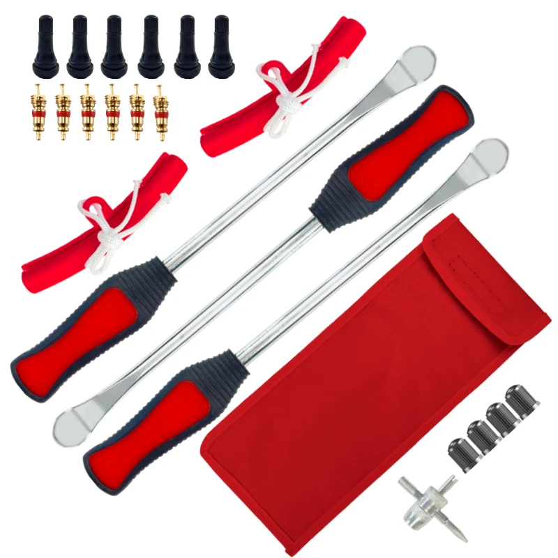 Motorcycle Bicycle Tire Changing Levers Repair Tool Set Tire Spoon Lever Tire Protector Valve Cap Valve Cores For Bike Motorcycl