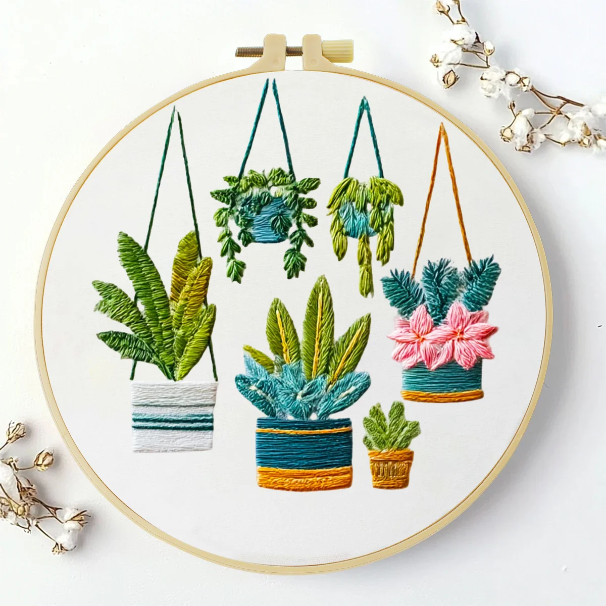 1 Stück 20X20CM/15X15CM 7,87/6,3 Zoll Grünpflanzen Stickerei Starter-Kit DIY-Kit DIY-Stickerei-Set Handarbeiten Malerei – Detail 1