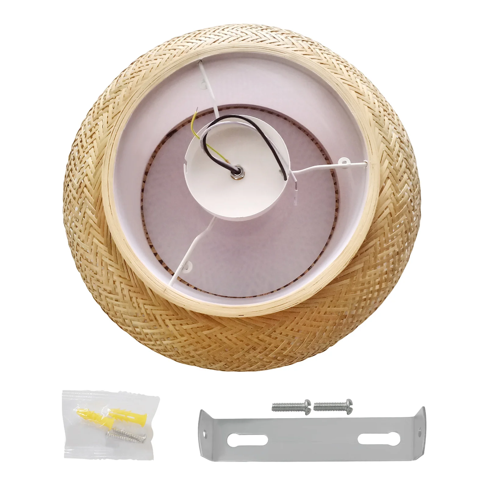 Rustic Cabin Style Bamboo Ceiling Lights Hand Weaving Drum Shaped Ceiling Lamp E26 110V Yellow 50*14cm for Bedroom Living Room