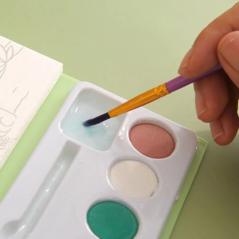 Cartoon Watercolor Painting Book 24 Pages Paintbrush Coloring Book Kit with 8 Color Pigment No-repeat Pattern