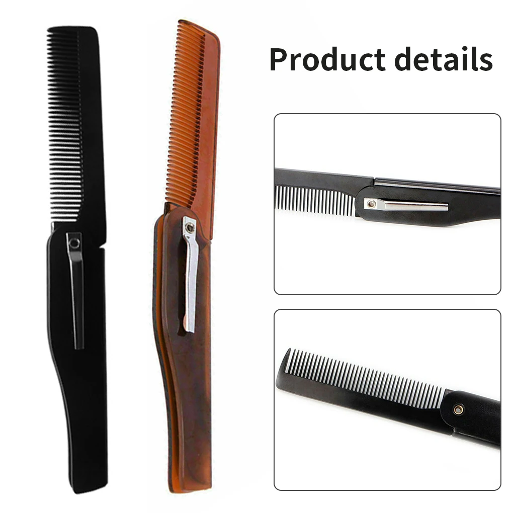 Beard Comb Pocket Folding Comb Men‘’s Beard Portable Grooming Tool Face Care Gadget, Coffee