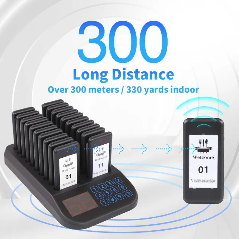 Wireless Restaurant Pager System Black Touch Panel Wireless Calling System for Coffee Shop Restaurant