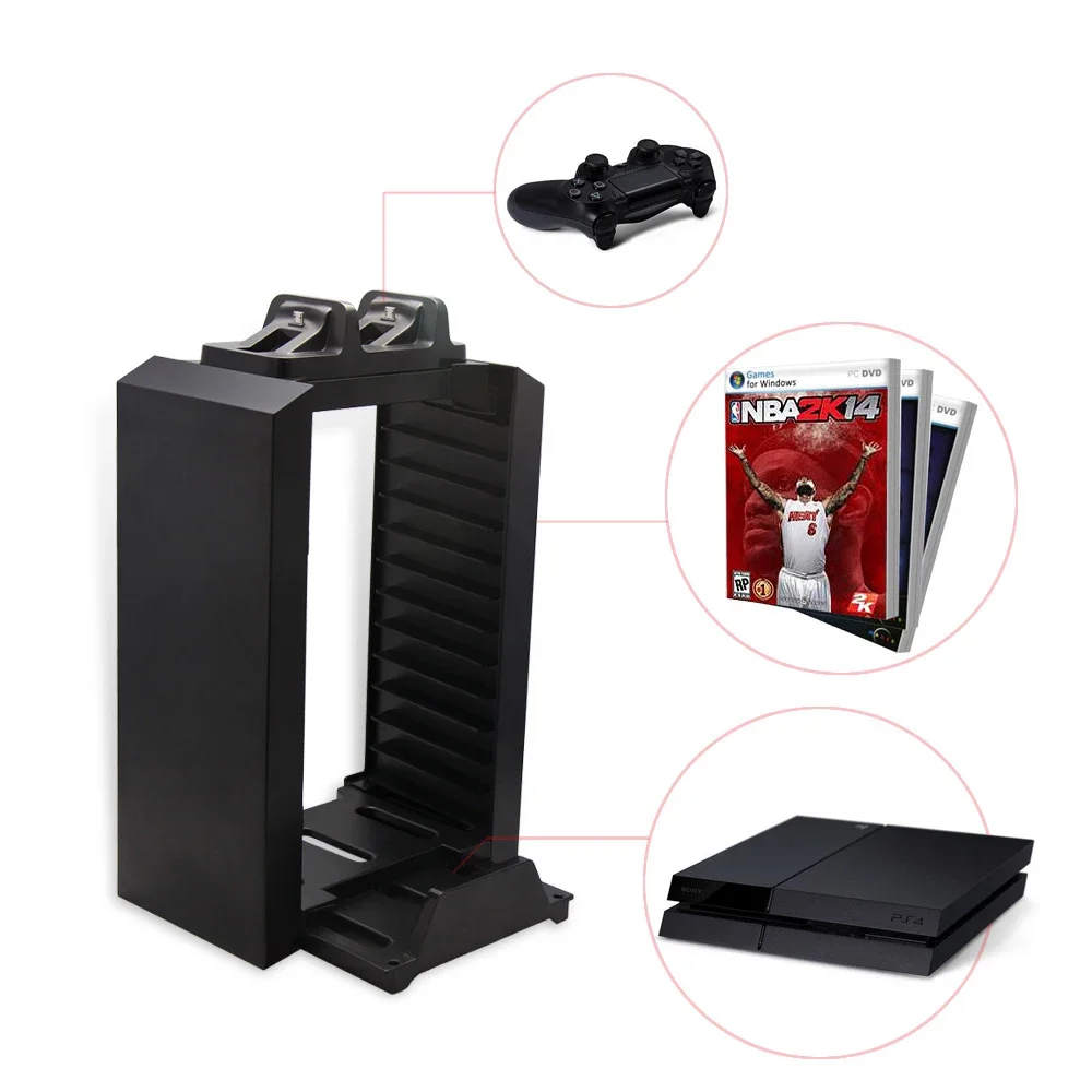 Games for PlayStation 4 controller stand Game Disk Tower Vertical Charging Dock Station Game Disks Organizer for PS4 Pro Slim