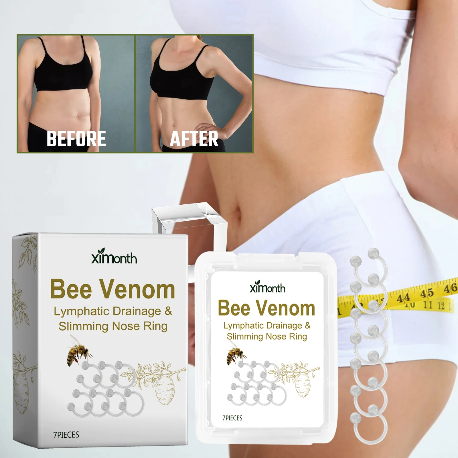 

Кольцо для носа Ximonth Bee Venom для похудения, кривая форма, сжигание жира, потеря веса, подтяжка кожи, удобная одежда, снимает стресс, красота