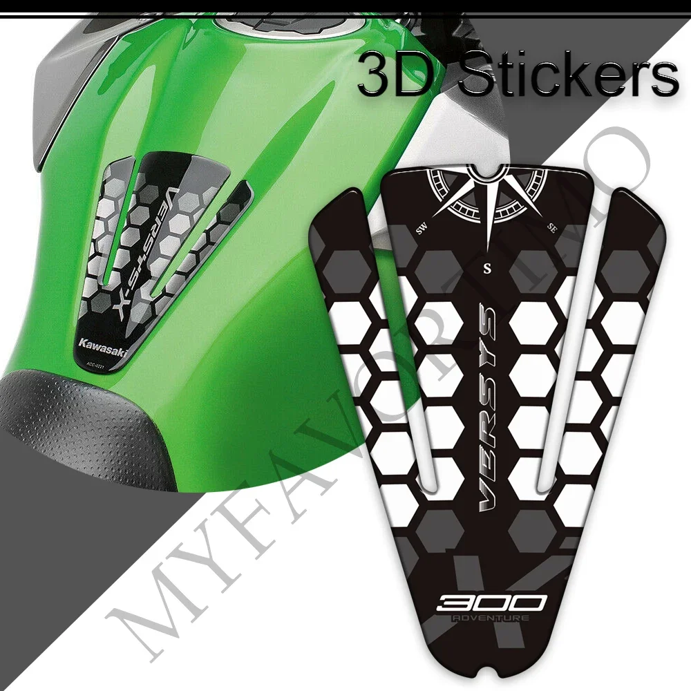 Motorcycle Stickers Decals Gas Fuel Oil Kit Knee Protector Tank Pad Grips For Kawasaki Versys X 300 X300 Versys-X