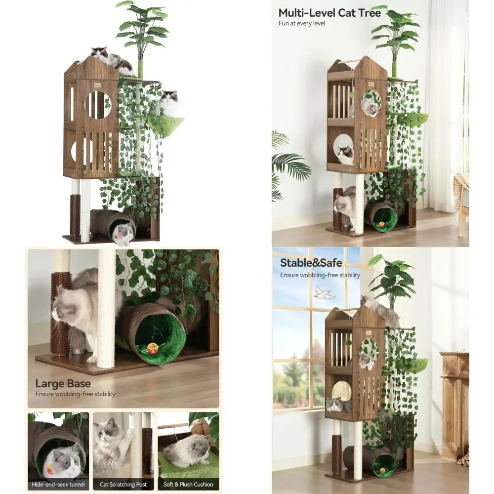 

Indoor 72.8-Inch Modern Cat Tower with Leaves, Scratching Post, and Large Perch for Large Cats