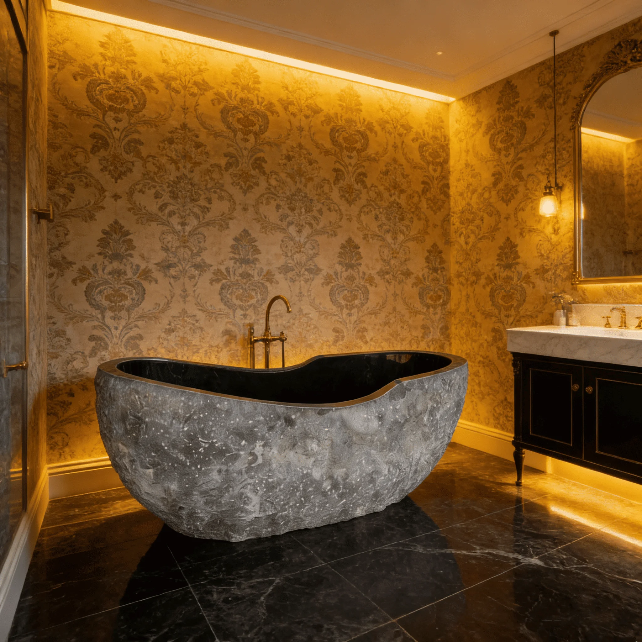 #￥Wholesale Luxury Irregular Dark Black Marble Bathtub Corner Freestanding Natural Stone SoakingTub forHotel Home Concrete Style