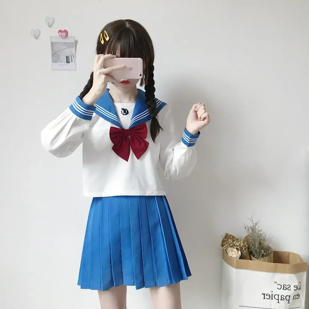 日本の学校 JK 制服長袖シャツプリーツスカートスーツ十代の女の子チアリーディングコーラスパーティーセーラー制服