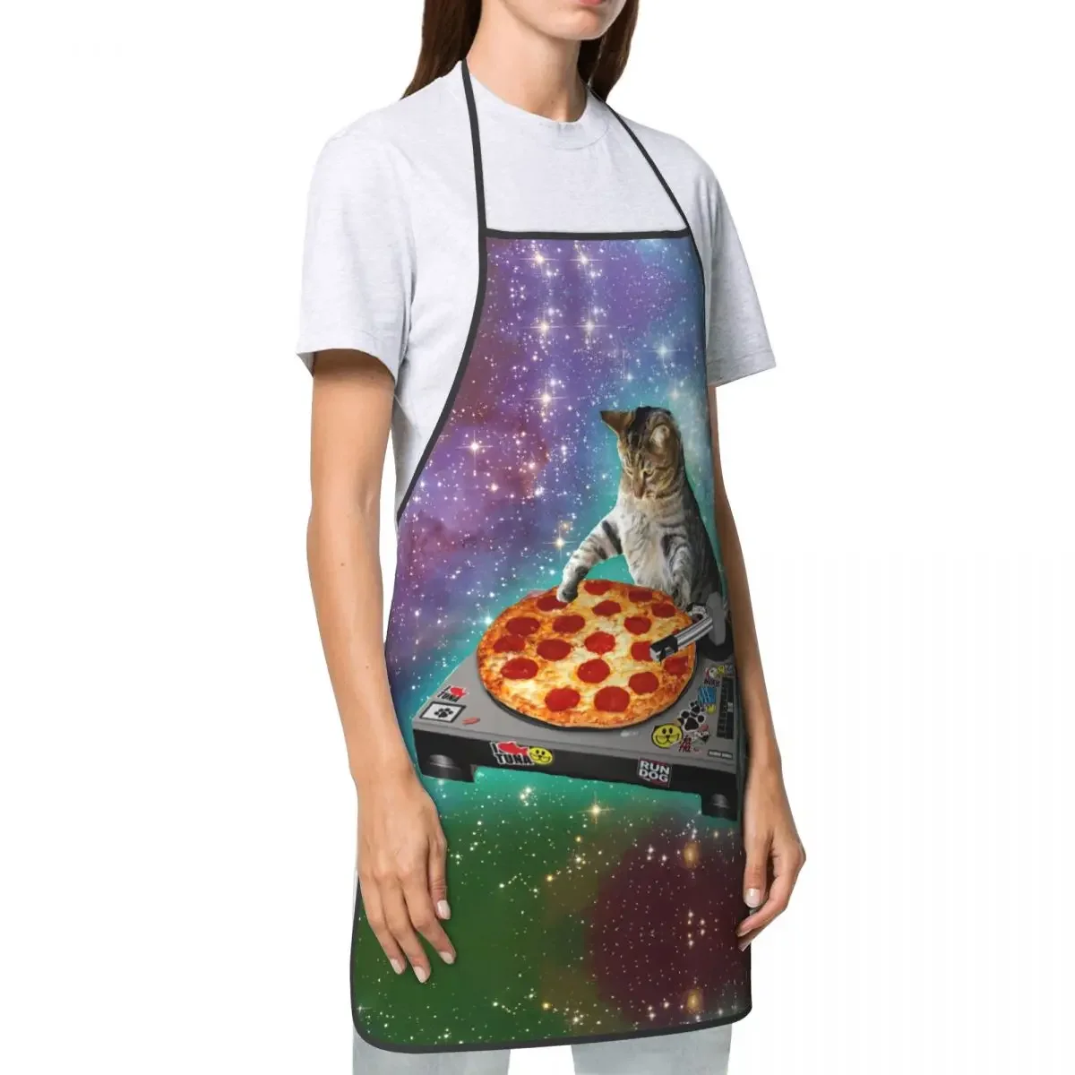 Hipster DJ Cat Pizza Bib Apron Men Women Unisex Kitchen Chef Food Funny Creative Tablier Cuisine for Cooking Baking Gardening