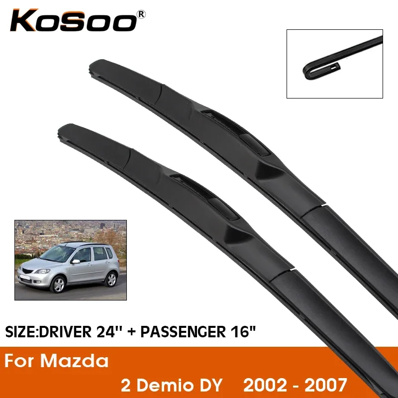 

Car Wiper Blade For Mazda 2 Demio DY 2002-2007 Windshield Rubber Silicon Refill Front Window Wiper 24"+16" LHD RHD Accessories