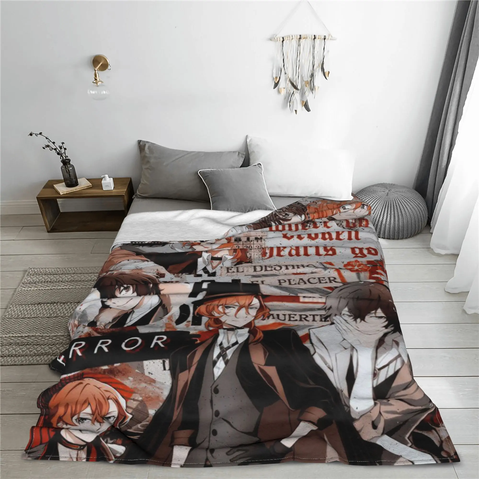 Chuuya Nakahara Collage Flannel Throw Blankets Dazai Anime Blankets for Bedding Car Warm Bedspread