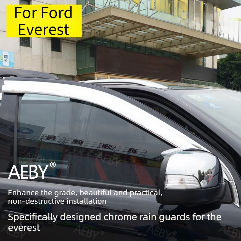 For Ford Everest 2015-2021 Chrome window visor rain cover,Windproof and noise reduction,ABS UV protection,Car Accessories