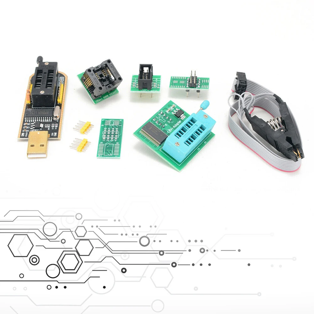 CH341A Programmer Complete Kit With Status Indicator Light SOIC8 SOP8 Test Clip Online Programming for EEPROM BIOS/SOP8/SOP16