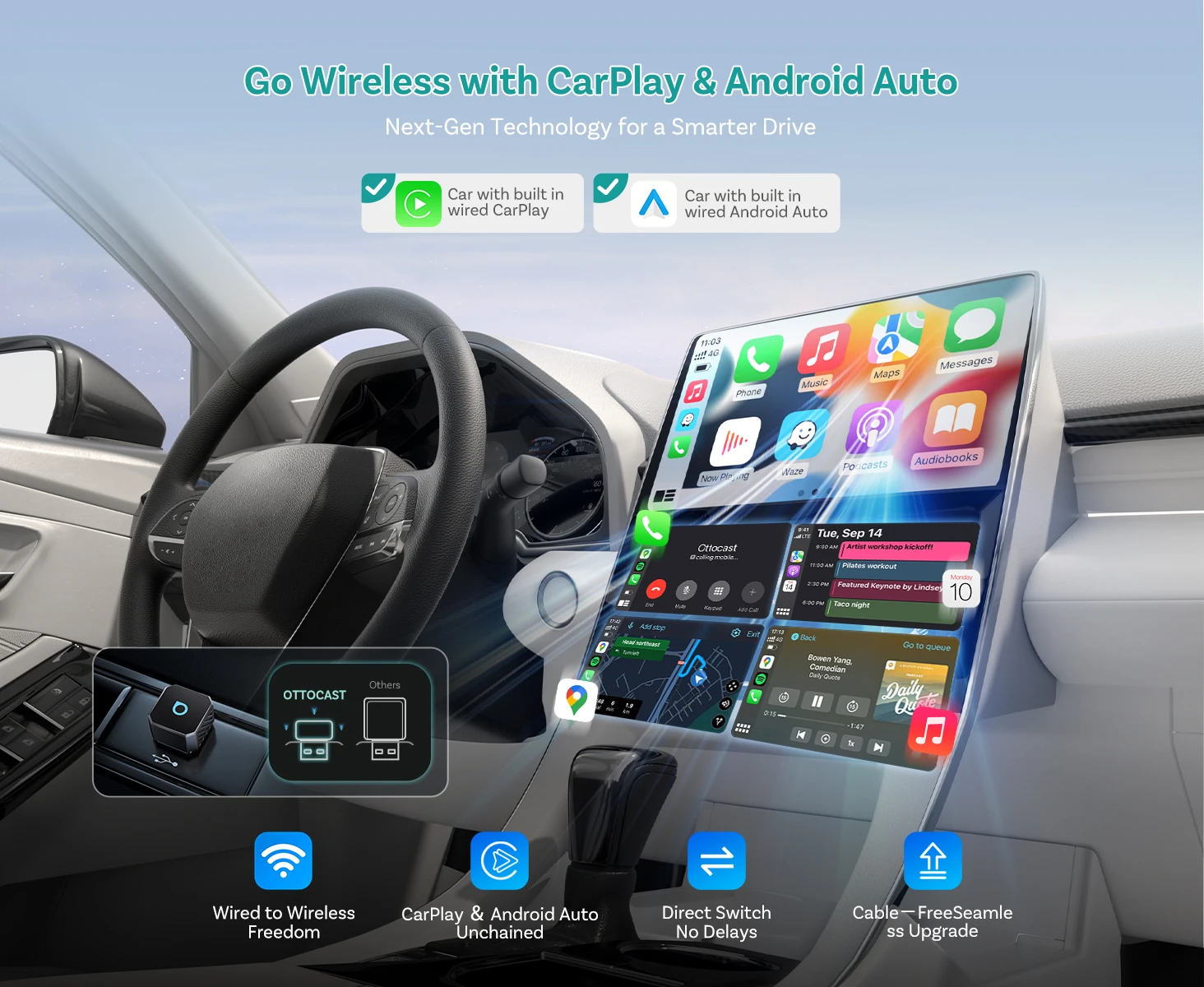 OTTOCAST Mini Pro Kabelloser CarPlay & Android Auto Adapter 2-in-1 5GHz WiFi Dongle Plug & Play Automatische Wiederverbindung für Benz VW Toyota – Detail 3