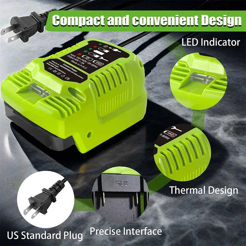 Power Tool Accessories 100-240V Smart Charge Lithium Battery Mini Fast Charger for Greenworks 40V Lithium Battery US Plug