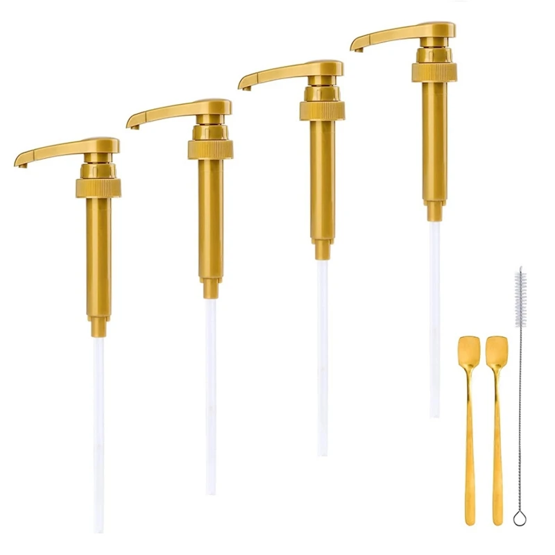 Convenient Coffee Syrups Pump Set Fit Most 750ml/25.4oz Bottles Gold Pump Dispenser Replacement Reusable Pump Home E65B