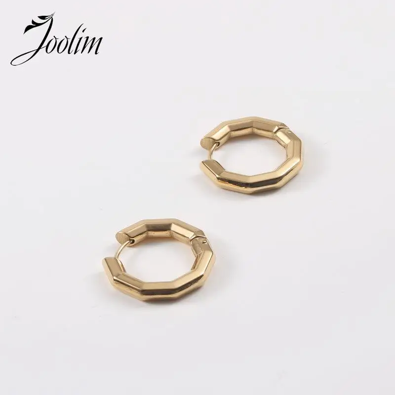 

JOOLIM Jewelry High End PVD Tarnish Free Delicate Geometric Octagon Shaped Huggie Stainless Steel Earring For Women