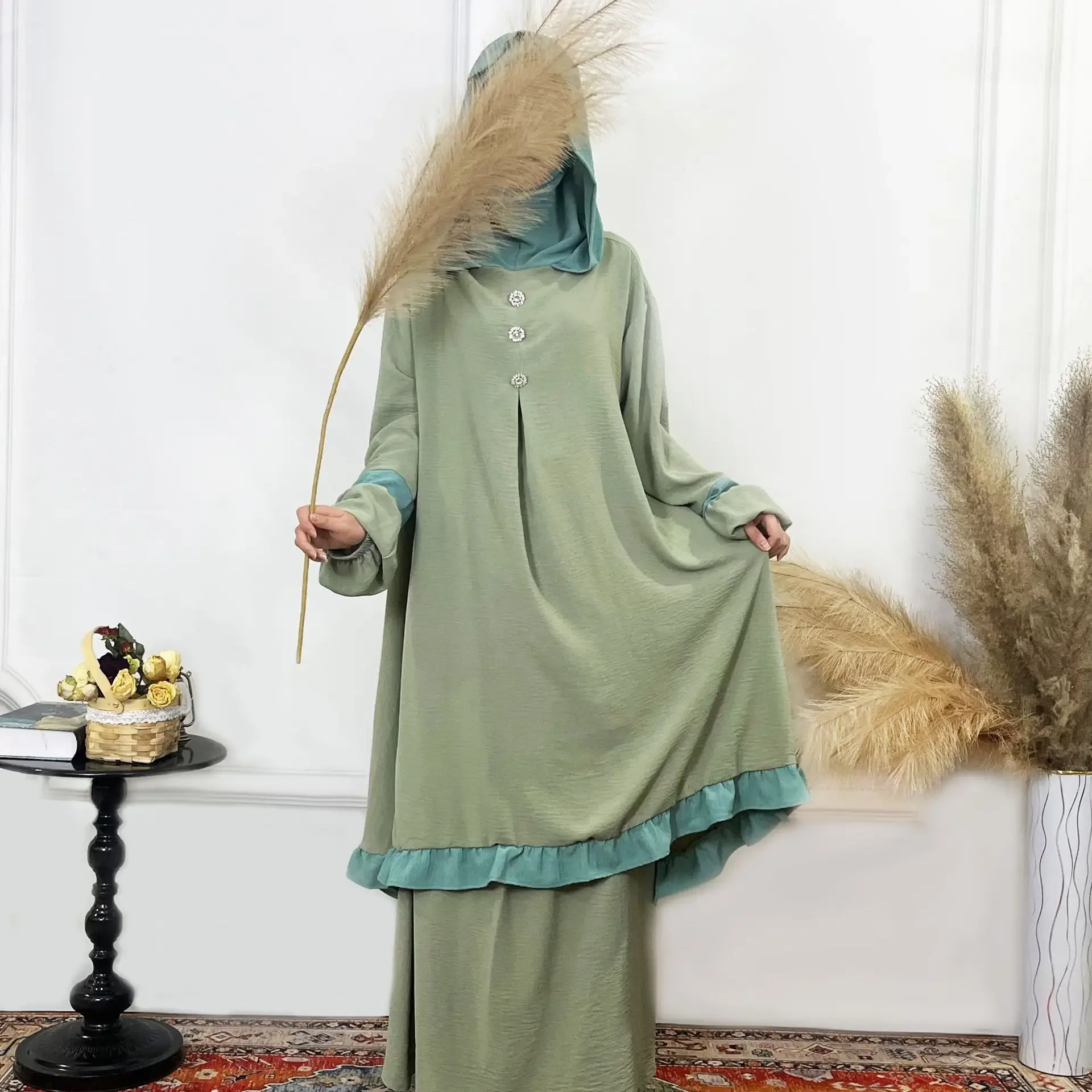 Abayas musulmanas para mujer, traje de dos piezas, vestido largo Jalabiya Ramadán, Marruecos, Kaftan, Dubái, conjunto islámico, bata de oración árabe