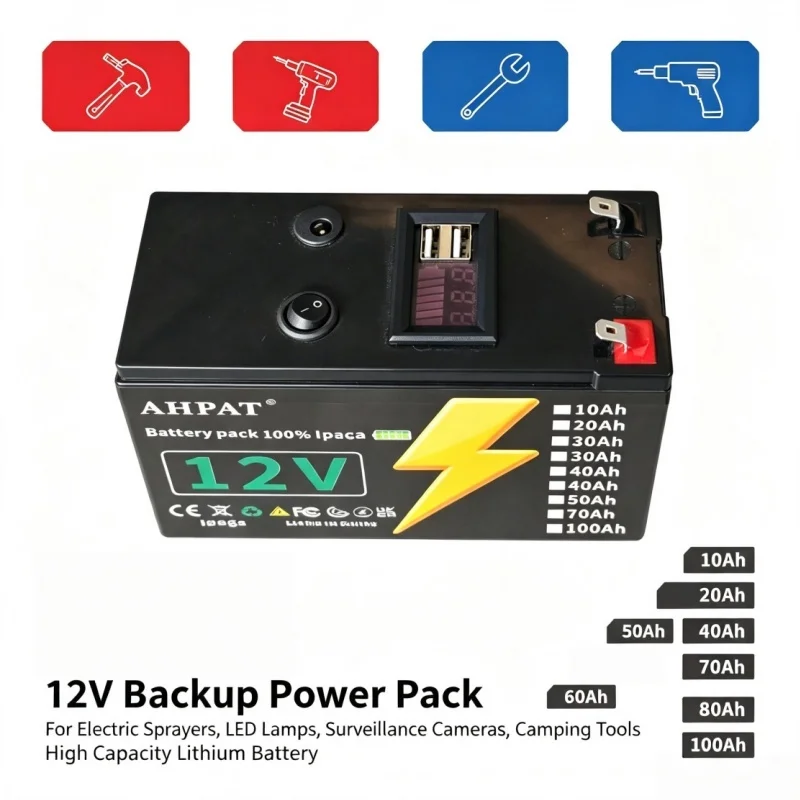 12V 10Ah‑100Ah Outdoor Lithium Battery Pack Portable Emergency Power For LED Lamp Security Cam Electric Spray