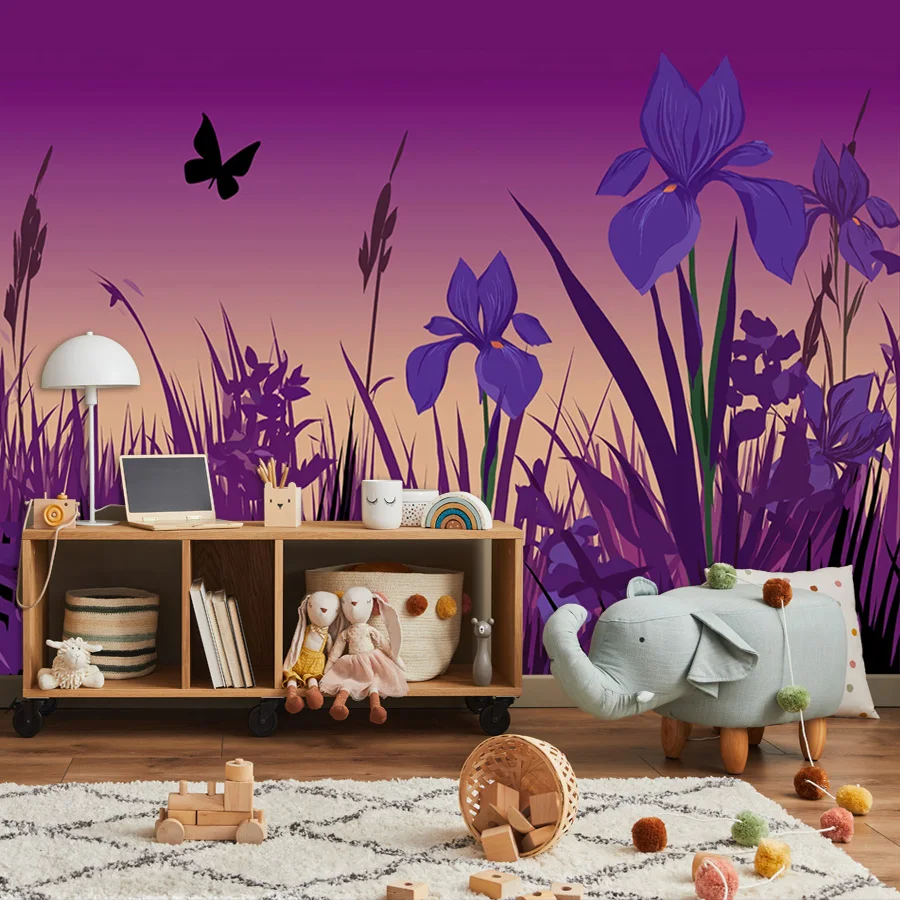 15+ Abstract Lrises Butterfly Wildflower Purple Wallpaper for Living Room Art Papers Home Decor TV Murals, Peel n Stick Optional