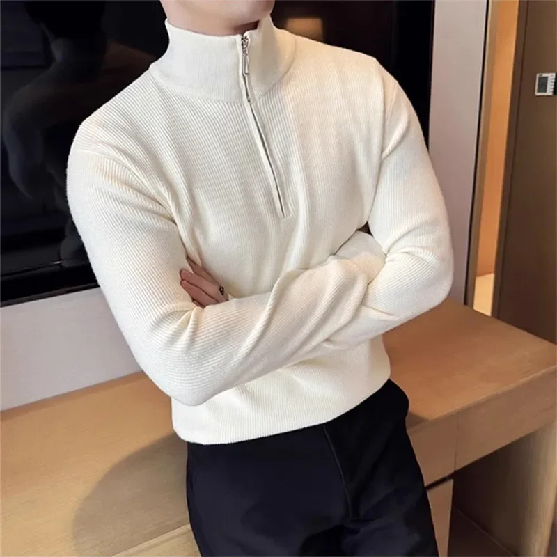 

Autumn Winter Half Zipper Knit Pullovers Men High Quality Slim Fit Sweaters Solid Color Fashion Knitted Casual Pullover Sweater