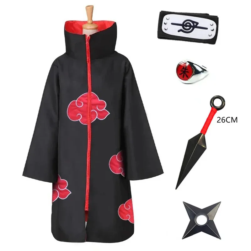 

Akatsuki Costume Itachi Ninja Robe Halloween Costumes for Women Xiao Cosplay Anime Accessory Ring Cloud Coat Cape Haori Man